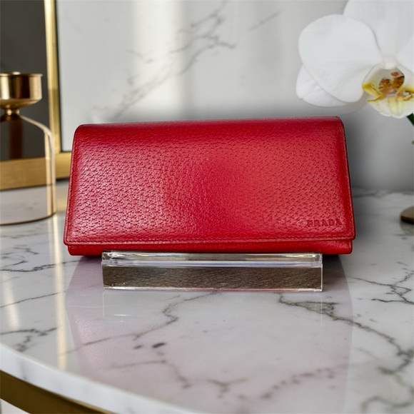 Prada Handbags - Red Leather Prada Flap Continental Wallet